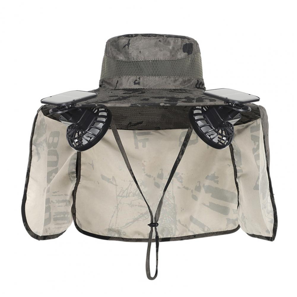 Solarbetriebener Lüfterhut, atmungsaktiver Solar--Lüfterhut mit UPF 50, UV-Schutz, 2 Solarventilatoren für Männer, Eimerkappe mit breiter Krempe für Höhle Außenbereich: Grau