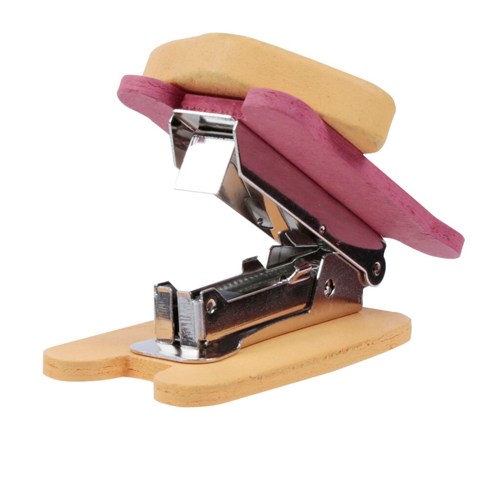 Nowy 1 sztuk kreskówka śliczne mini drewna zszywacz kieszeń zszywacz ręczny papieru wiążące spoiwo spinacz artykuły piśmiennicze