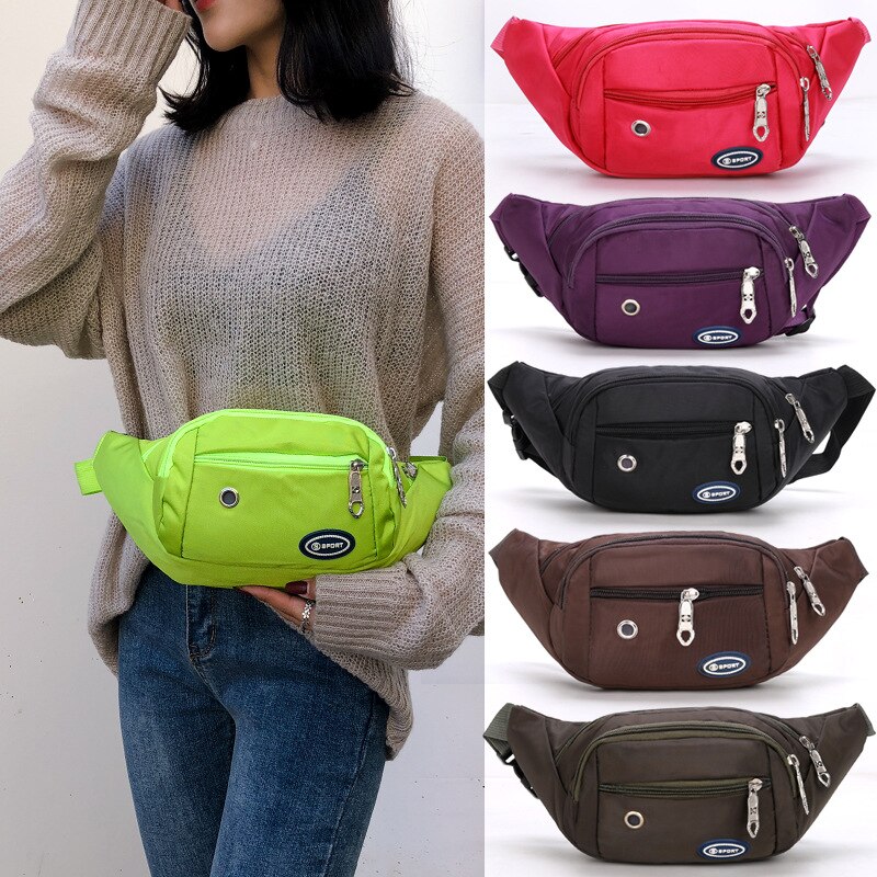 Marsupio da donna con foro per auricolare marsupio Oxford verde Neon fianchi da donna marsupi borse a Banana borse da viaggio Unisex rosa caldo