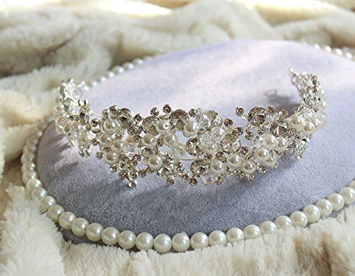 Bridal Princess Rhinestone Pearl Crystal Hair Tiara Wedding Crown Veil Headband Photobooth Props