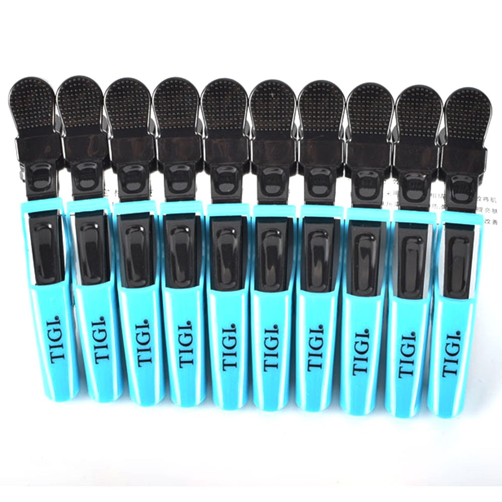 Pinzas de pelo de cocodrilo profesionales para mujer, horquillas, pinzas para el pelo, herramientas de estilismo de salón, 10 unids/lote: Blue