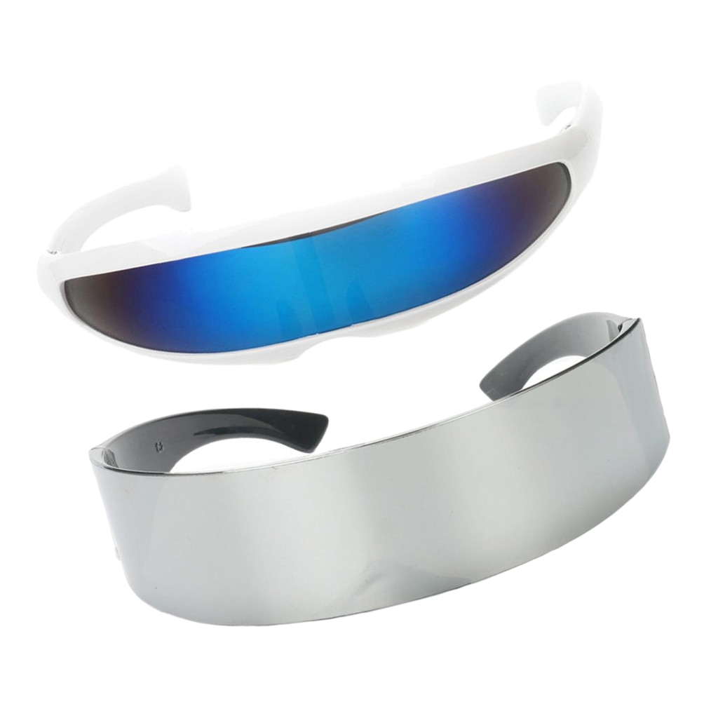 Futuristisk skjold solbriller monoblok cyclop briller - pakke o  f 2 -  sølv & blå