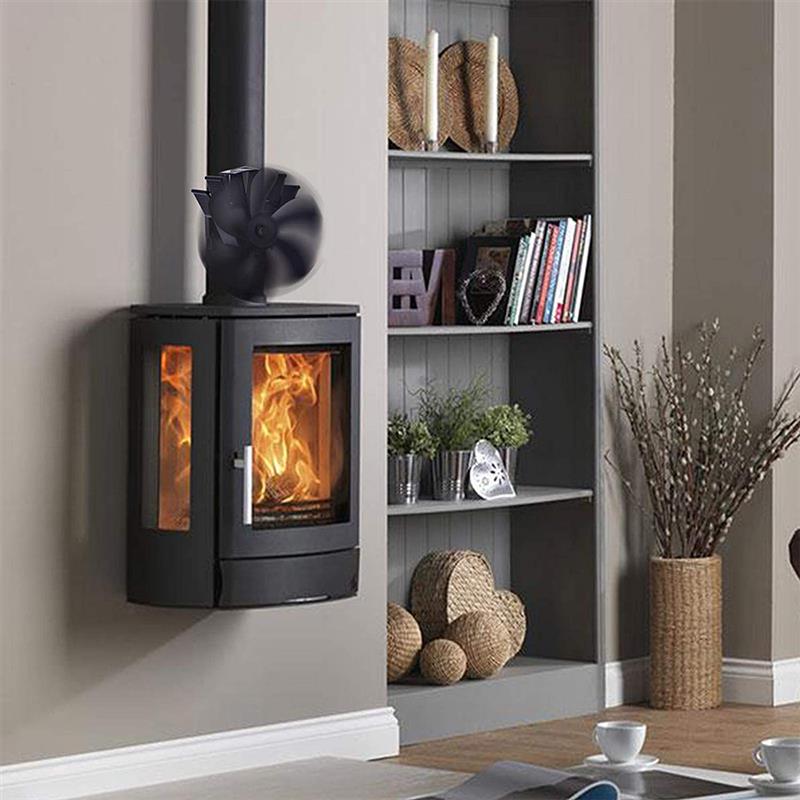 Chimenea negra de 6 aspas, estufa de calor con ventilador, registro de quemador de madera, ventilador silencioso, distribución eficiente del calor en el hogar para interior