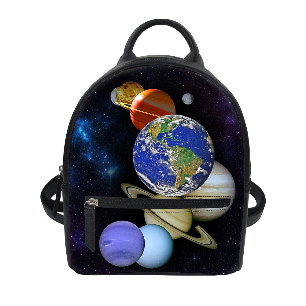 Customzied Planeet Pu Rugzak Vrouwelijke Vrouwen Mini Afdrukken Dagrugzak Leer Voor Tiener Meisjes Zwart Mochila Escolar: CC3194Z4