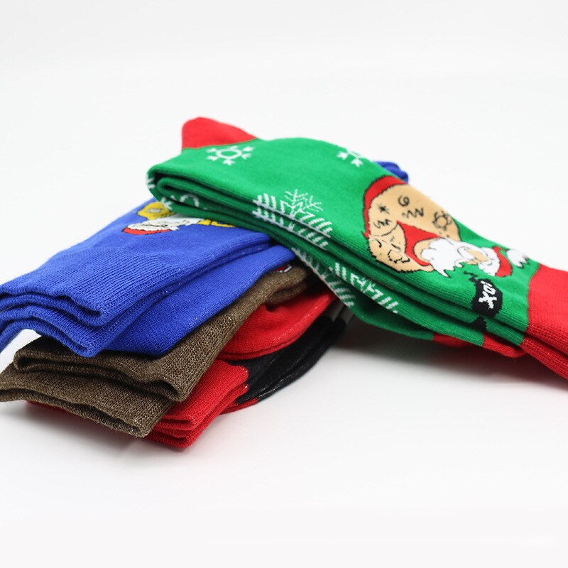 PEONFLY Funny Christmas Tree Snow Happy Socks Men Autumn Winter Harajuku Calcetines Santa Claus Christmas Socks
