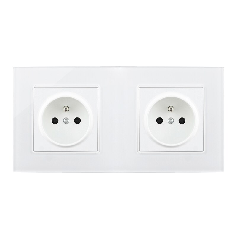 Wall Power Socket French Socket Plug Living Room Socket Single/Double/Triple/Quadruple Socket White Crystal Glass Panel: Double Socket