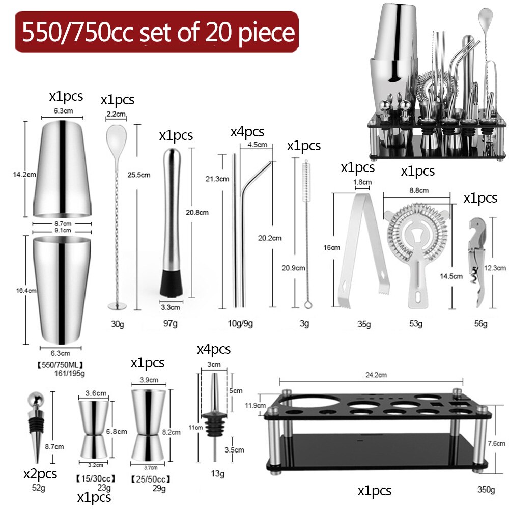 Stainless Steel Cocktail Shaker Bartender Kit Bar Drink Tools Barware Accessories for Home Bars and Party Events