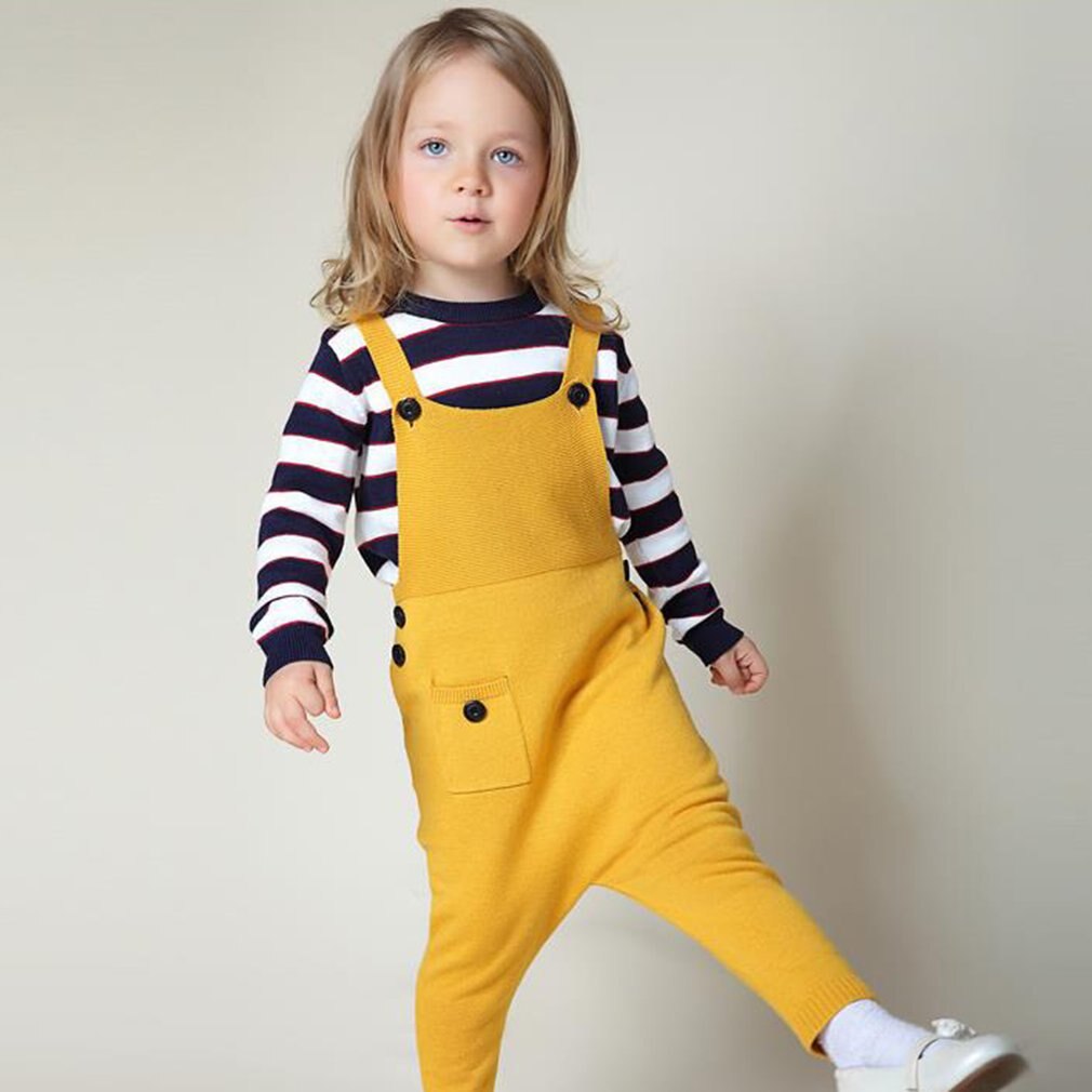 1-5Y Herfst Baby Kleding Unisex Baby Pocket Gebreide Rompertjes Overalls Jumpsuits Jongens Meisjes Snoep Kleur Harembroek Kinderkleding