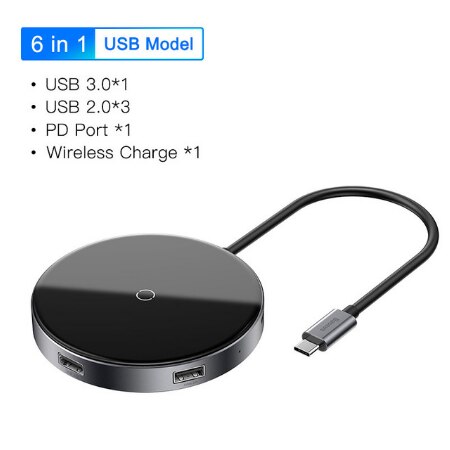 Baseus Usb Type C Hub Naar Hdmi 4 K Usb 3.0 Hub Type-C Pd Power Adapter Voor Mackbook pro Air Qi Draadloze Oplader USB-C Splitter Hab: USB 3.0 USB C HUB