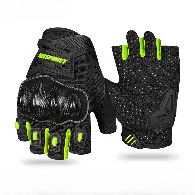 Guantes protectores de ciclismo transpirables, guantes de motocicleta para hombres y mujeres, guantes de verano con protección absorbente de golpes de medio dedo: Verde / XL