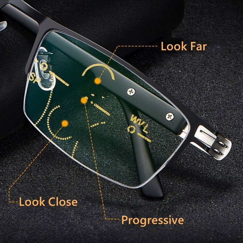 Men Half Frame Anti Blue Light Progressive Glasses Smart Zoom Hyperopia Reading Glasses Far And Near Dual-Use Glasses 1122