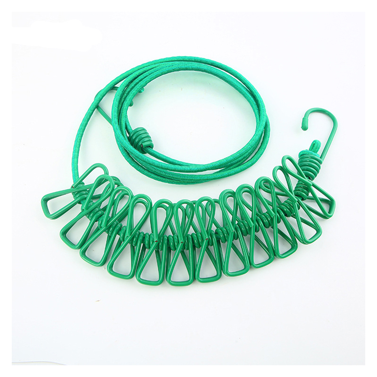 Tendedero ajustable retráctil de viaje portátil para acampar, con 12 Uds. De Clips, secado de ropa para exteriores e interiores, 1 ud.: Verde