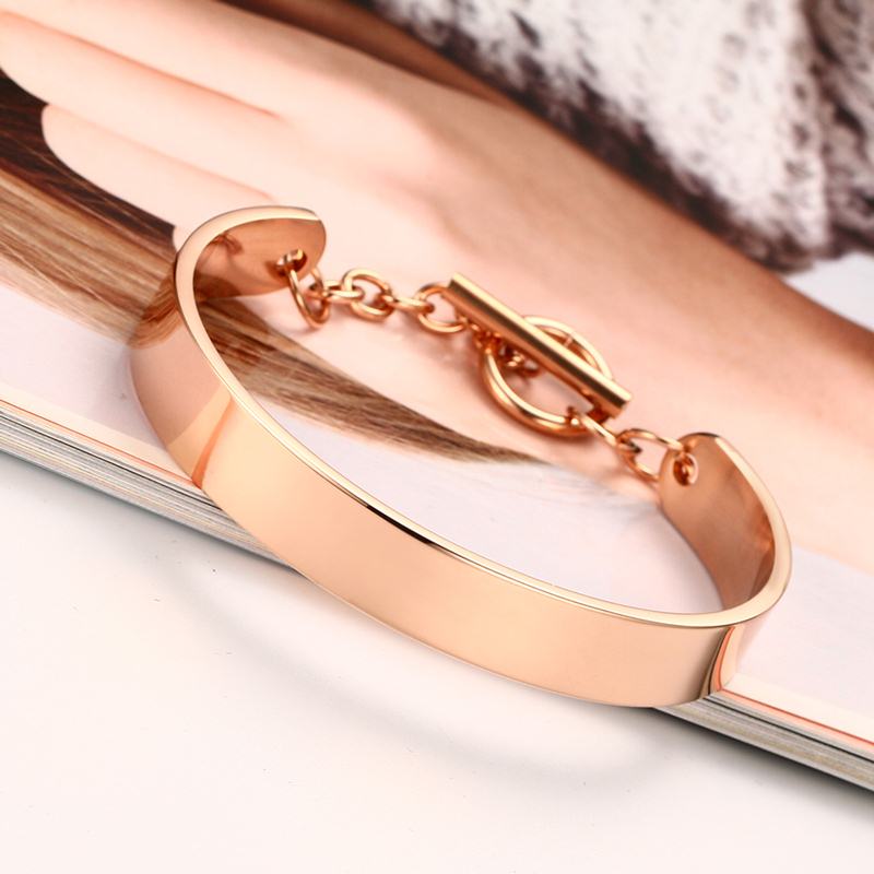 Vnox Individuality ID Bracelets & Bangles Shiny Stainless Steel Adjustable Women Jewelry/Rose/Gold-color