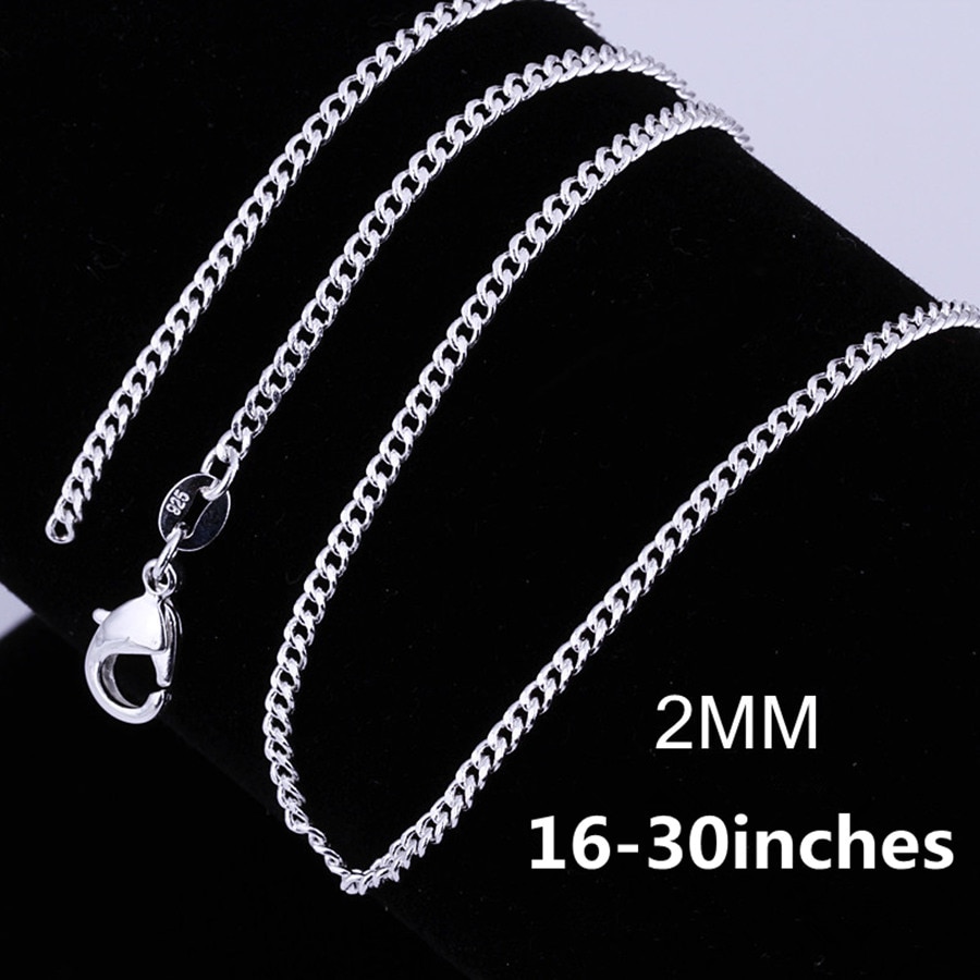 16-30 inches silver color 2MM chain , Necklace jewelry Beautiful women men charm pretty lovely ln027