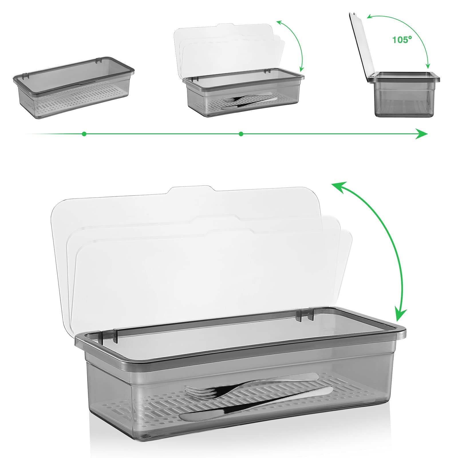 Flatware Plastic Tray Storage Drawers With Lid Kitchen Cutlery and Utensil Drawer Organizer Silverware Countertop Container