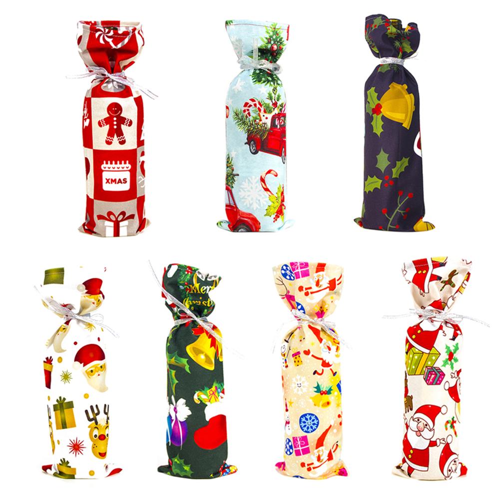 Wijnfles Cover Kerstboom Elanden Sneeuwpop Kerstman Doek Stofkap Voor Jaar Party Thuis Tafeldecoratie