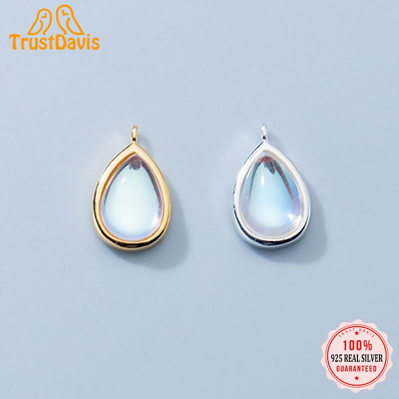 Trustdavis Echt 925 Sterling Zilveren Synthetische Maansteen Water Charm Hanger Handgemaakte Diy Accessoires Sieraden DZ77