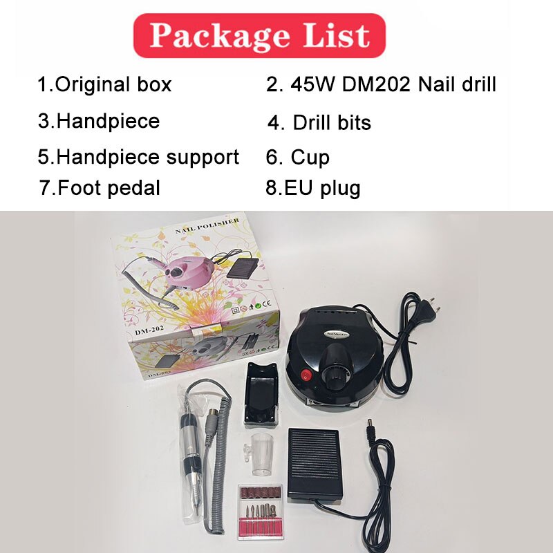 Elektrische Nail Boor Machine 35000 Rpm Manicure Machine Elektrische Nagelvijl Nail Art Gereedschap Set Voor Nagel Boren Gel remover: DM202-black