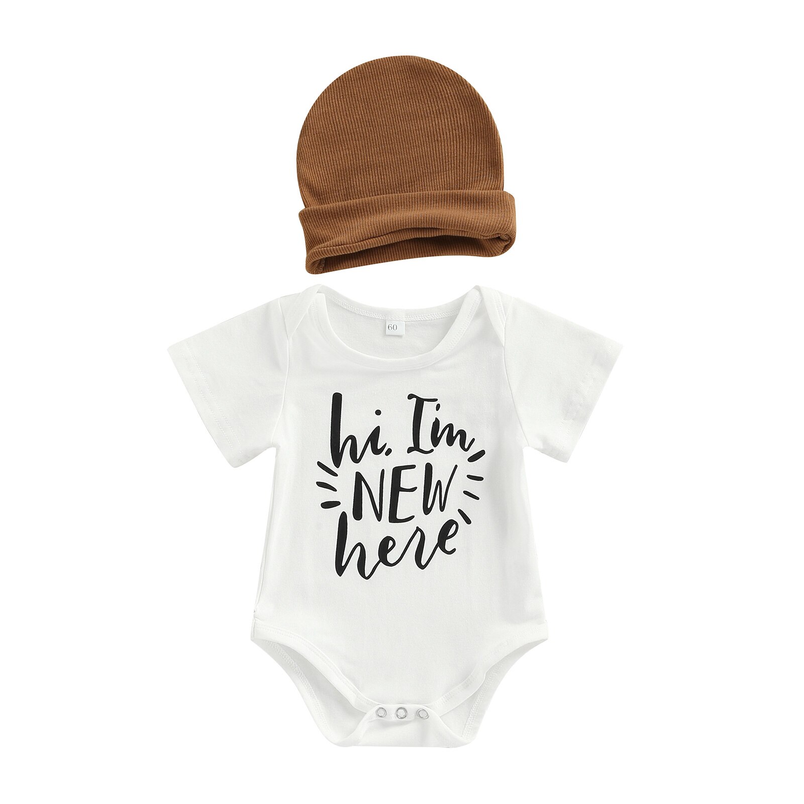 Vestiti estivi della tuta della manica corta del collo rotondo della stampa della lettera del pagliaccetto dei neonati delle neonate con il cappello: B / 12m