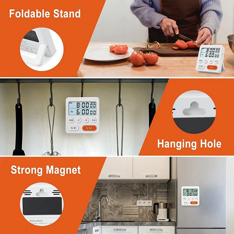 3 In 1 Digital Kitchen Timer Cooking Timer With Large Display Big Digits Alarm Volume Adjustable Multifunctional Timer