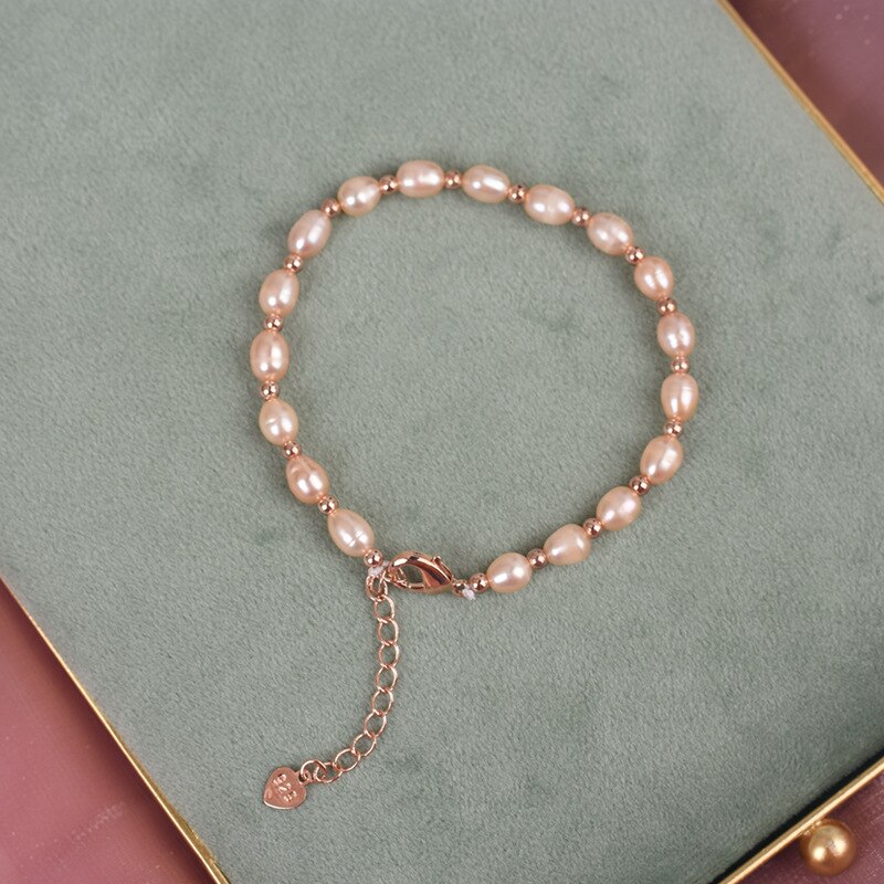Einfache Natürliche Süßwasser Perle Armbänder für Frauen Armreifen Vertraglich Schmuck: Rosa