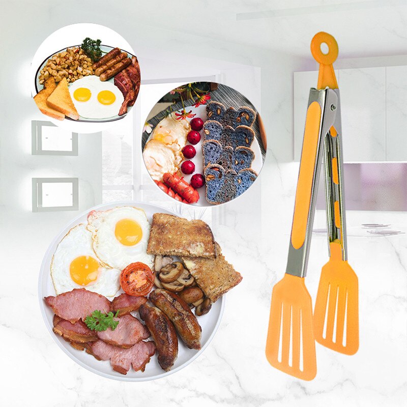 Nylon Non-Stick Kitchen Tongs Stainless Steel Barbecue Tongs Pizza Bread Steak BBQ Tong Clip Kitchen Accessories Kitchen Tools