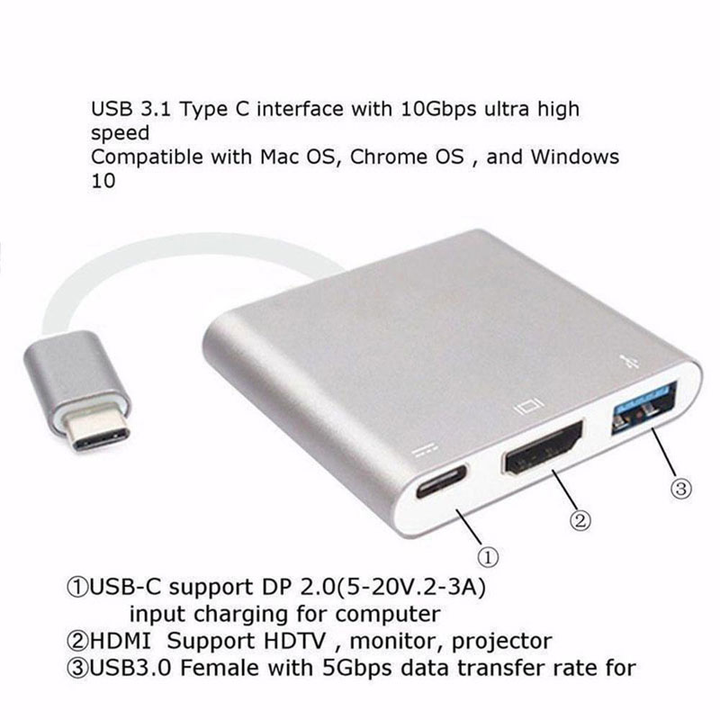 Liitettävä usb-c-keskitin hdmi-liitäntään macbook prolle/airille, thunderbolt 3: lle, usb-c-telakointisovitin, tukee samsung dex -tilaa, pd usb 3.0