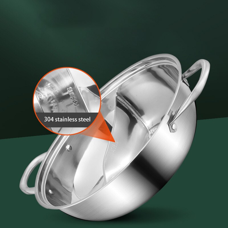 Kitchen Stainless Steel Pot Hotpot Induction Cooker Gas Stove Compatible Pot Home Kitchen Cookware Soup Cooking Pot Twin Divided