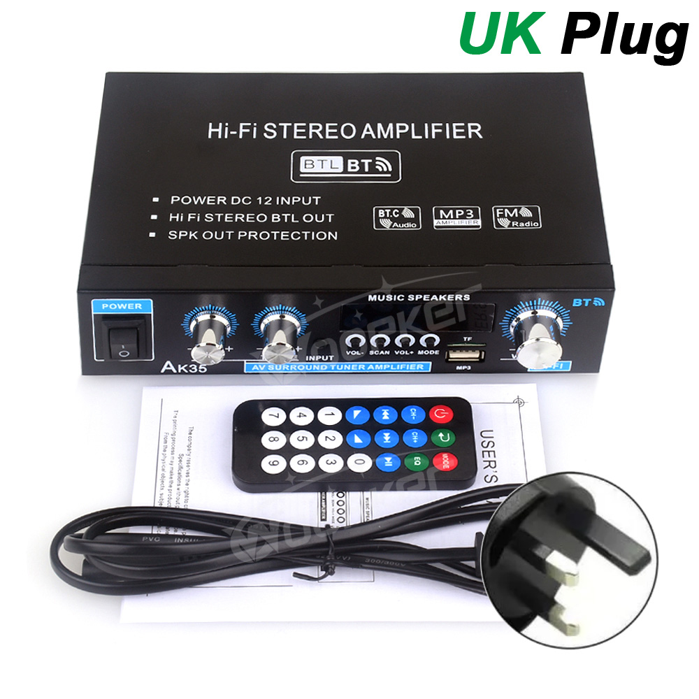 WOOPKER AK35 800W Sound Amplifier Channel 2.0 Bluetooth 5.0 HIFI Digital Amplifiers 100V-240V FM USB Remote Control for Home Car: Gold