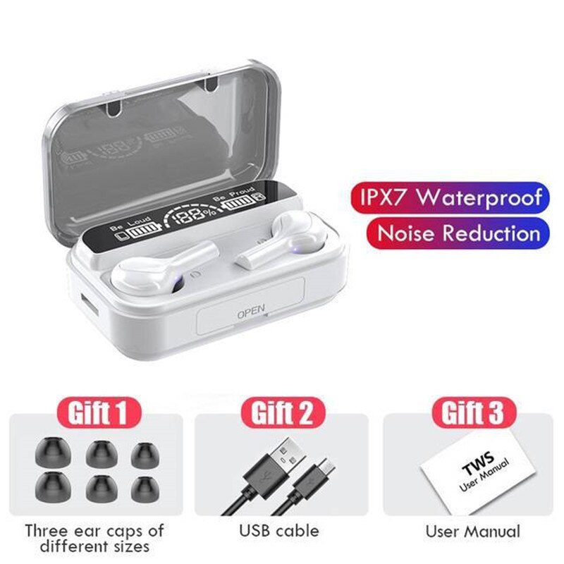 bluetooth earphone Touch Control bluetooth earphones IPX7 Waterproof wireless earphones Touch Control for sports /game tws: TWS  white