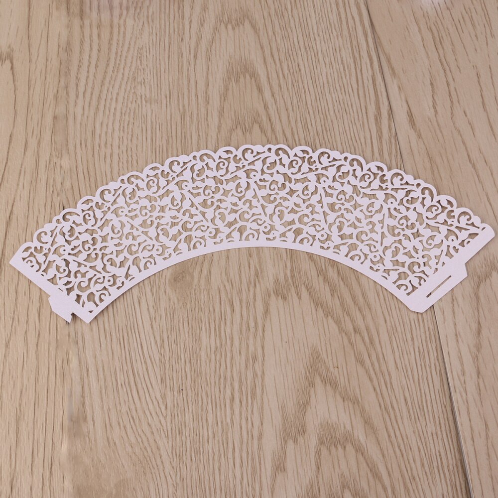 50pcs Vine Filigree Lace Cupcake Wrapper Wraps Liner Wedding Party Cake Decoartion (White)
