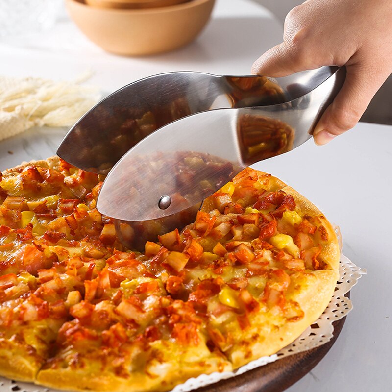 2 In 1 Stainless Steel Pizza Cutter Pizza Knife Pastry Pizza Clip Pasta Dough Kitchen Pizza Tools Pizza Shovel