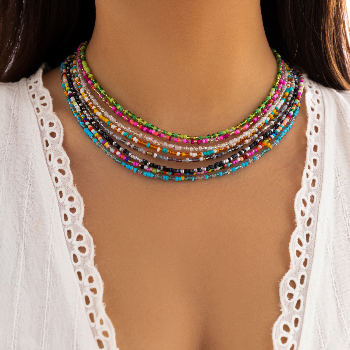 Salircon, collar bohemio de cuentas de semillas de colores mezclados, collar de clavícula, gargantilla con cuentas de arroz acrílico de tendencia, joyería de playa de verano para mujer