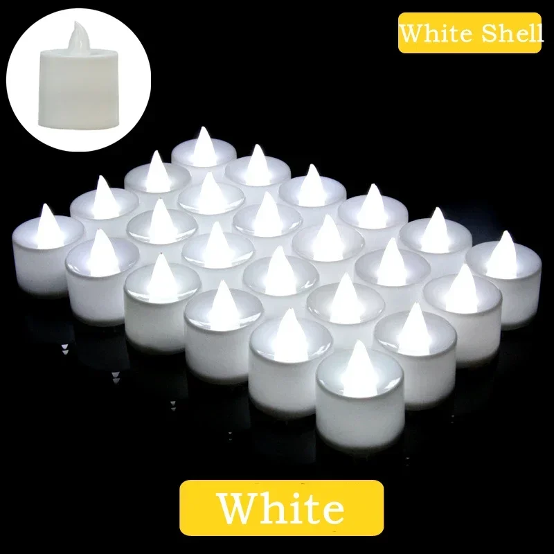 50/1 * Buntes LED-Kerzenlicht, batteriebetrieben, Teelichtschalter, Kerzen, flammenlos, Hochzeit, Zuhause, Weihnachtsdekoration, Simulationskerze: WHITE / Dunkelgrau