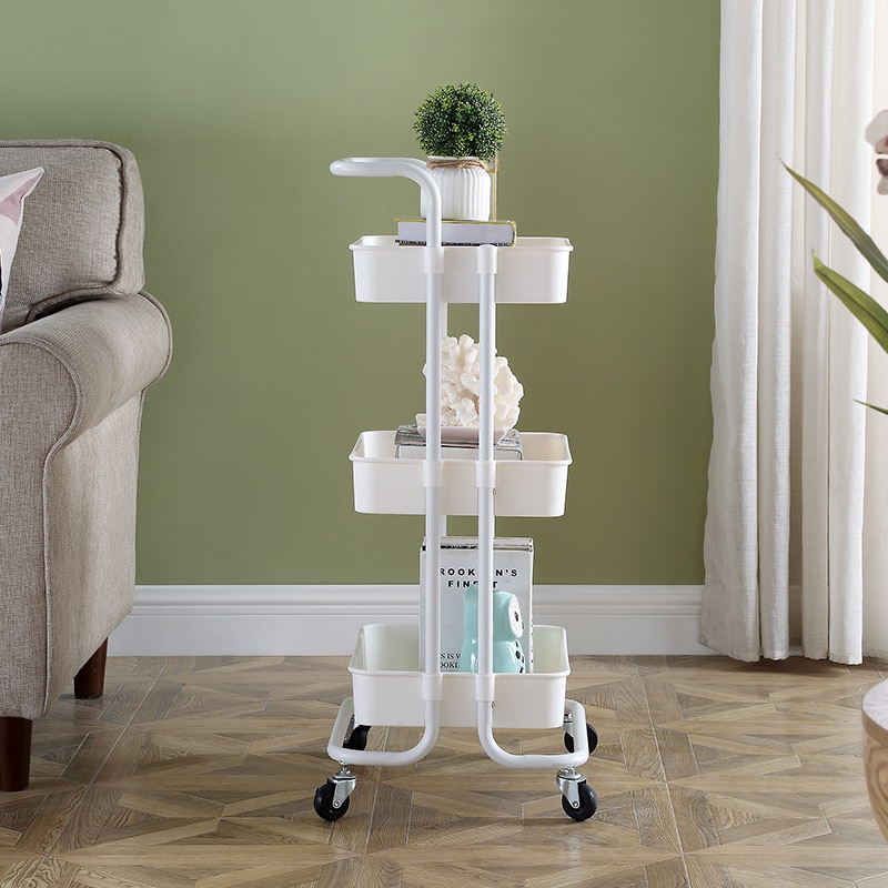 KingYee Kitchen trolley 3Tier utility Cart multi-function trolley storage trolley kitchen foldable trolley Rolling Metal trolley