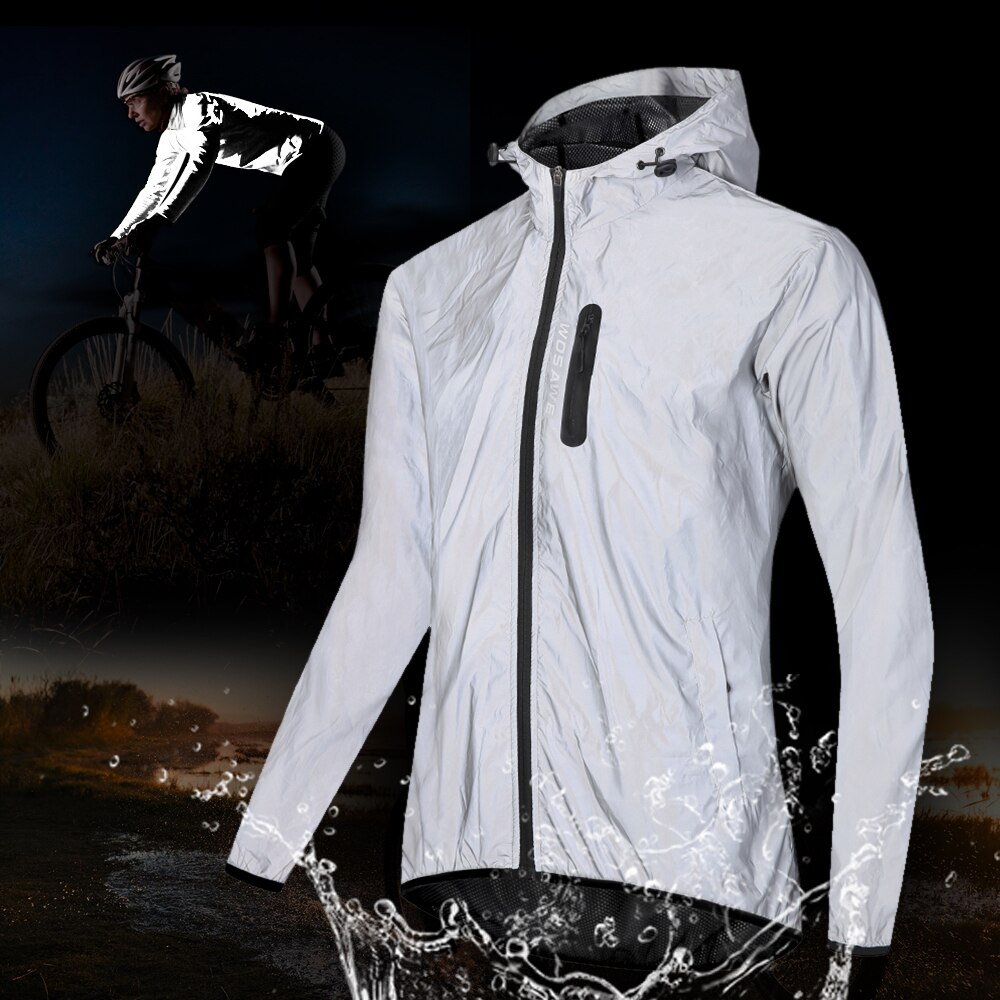Reflective Jacket with Hood Waterproof Hooded Wind Coat for Men Women Night Safety Jacket for Cycling Running Jogging Walking
