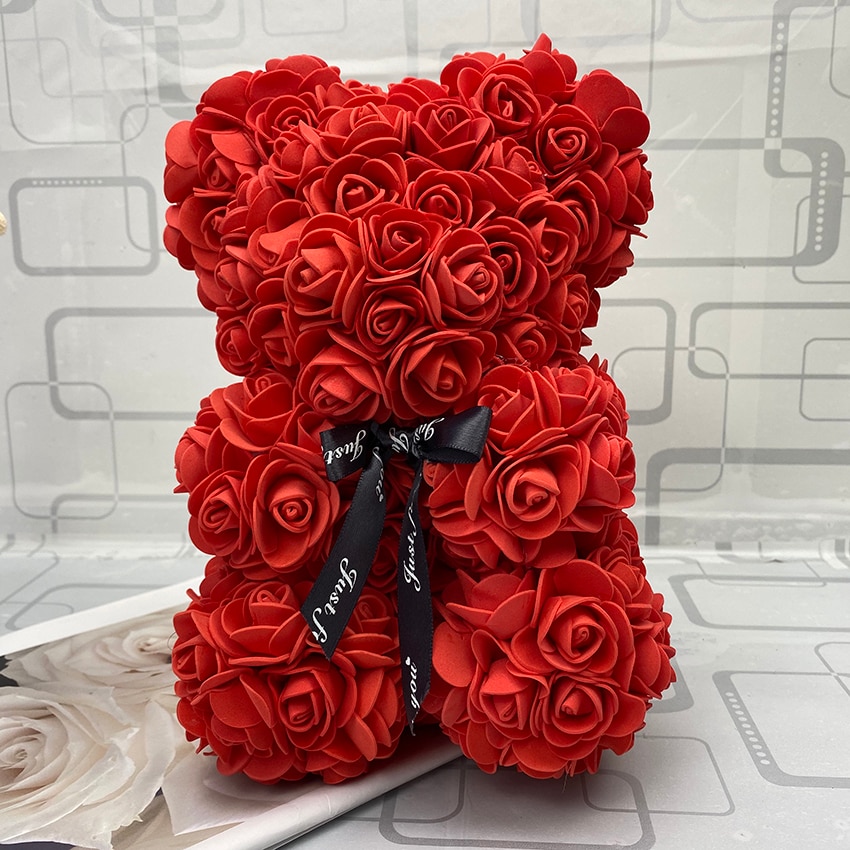 25 cm høje roser bjørn valentinsdag bamser 14 farver high-grade diy julebryllup dekoration