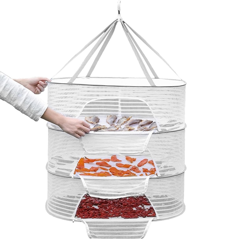 3-stufiger tragbarer Netz-Kleidertrockner zum Aufhängen, gefaltetes Kräuterregal für Knospen, Obst, Hydrokultur, Blumen, Gemüse, Fisch, Kleidung, Puppe