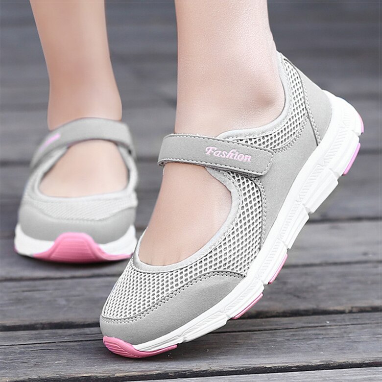 Damesschoenen Ademende gevulkaniseerde schoenen Wit Zapatillas Mujer Superlichte dames casual schoenen Sneakers Dames 2021Dames plat: GRIJS / 10