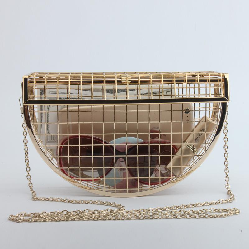 Hollow Metal Cages Women Party Clutch Evening Shoulder Bag Ladies Handbag Messenger Bags Purse Unique: gold