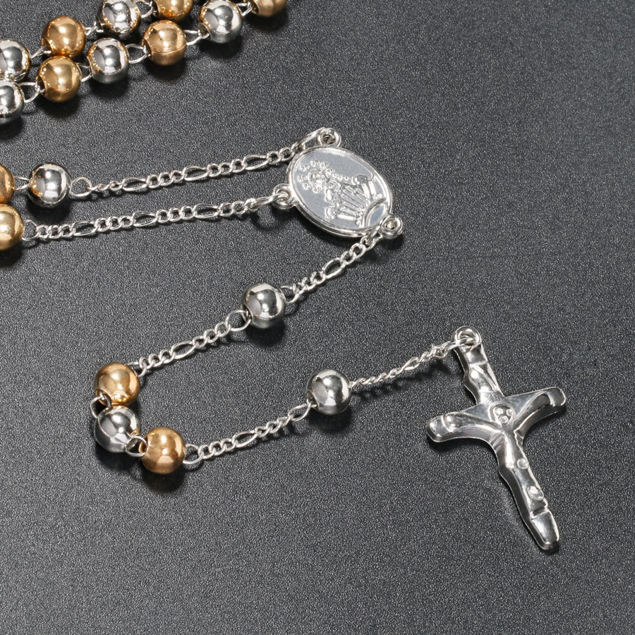 Katolske smykker 6mm rosenkrans herre kristen halskæde jesus jomfru maria kors religiøse ornamenter tøjtilbehør jesus