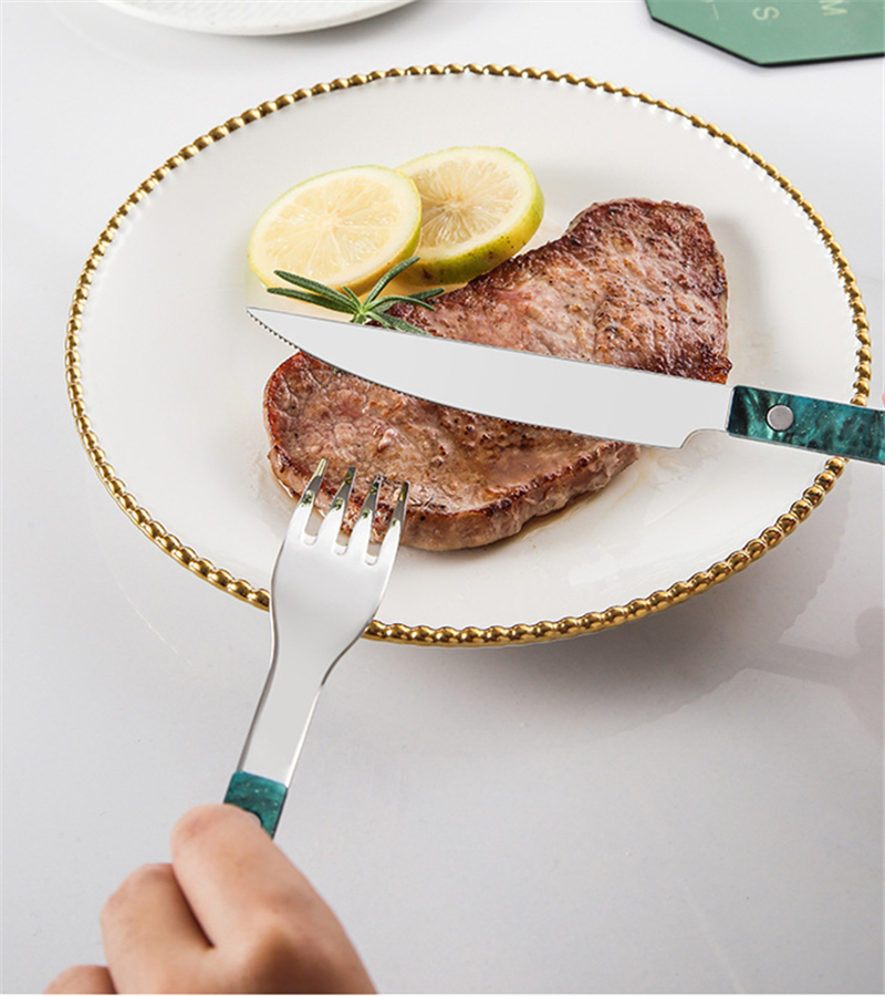 Mooie 304 roestvrijstalen serviesset pauwblauw cliphandvat bestek ontbijt diner topartikelen taartschep steakmes