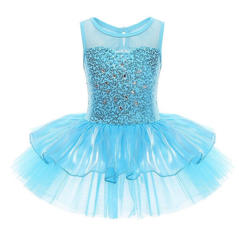 iiniim Girls Ballerina Party Costume Sequined Reflective Flower Dress Dancewear Gymnastic Leotard for Kids Ballet Tutu Dress: Blue / 10