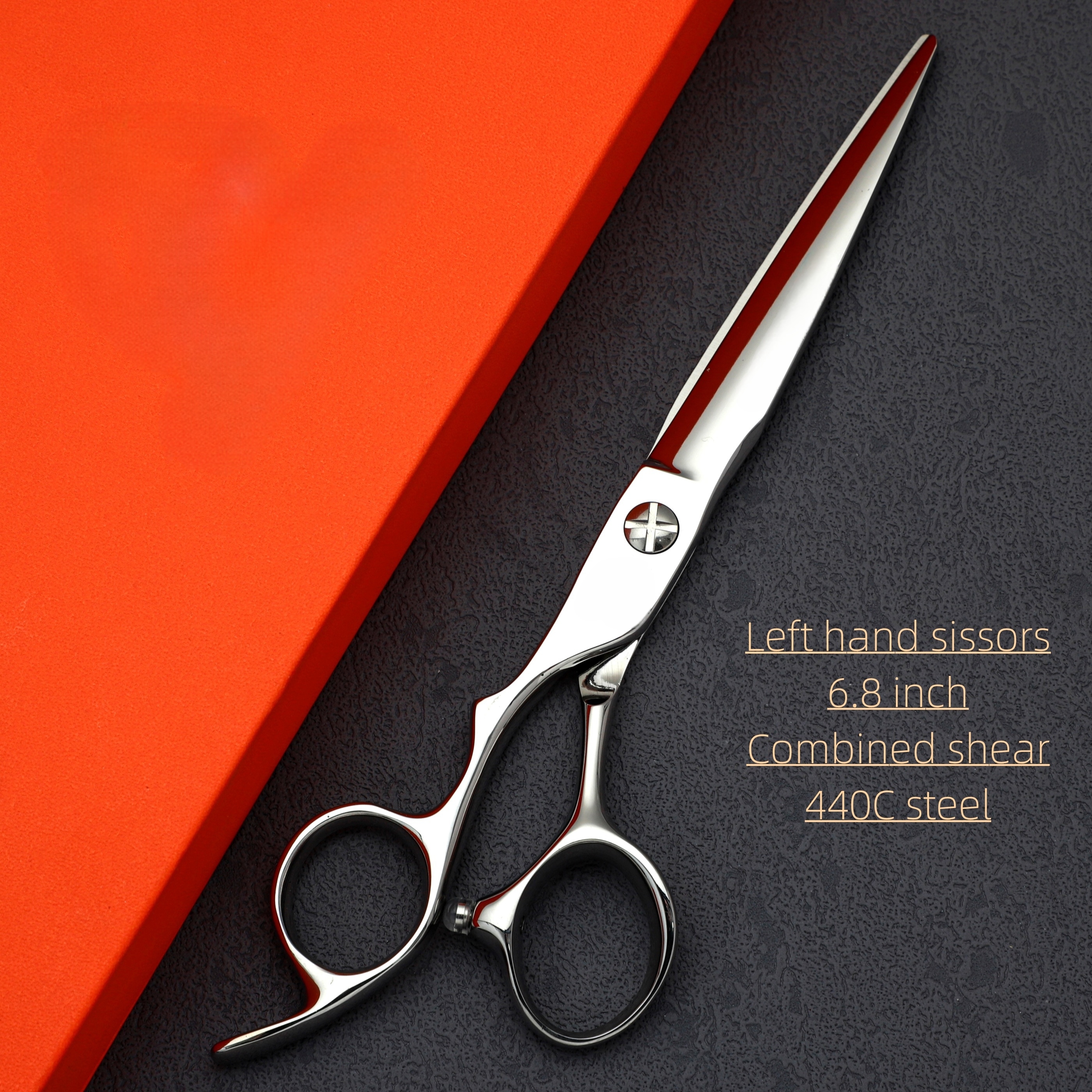 Ciseaux de coiffure main gauche, ciseaux de barbier professionnels, outils de coupe de cheveux de salon de coiffure en acier 440C, ensemble de 6.0-6.5-6.8 pouces: Rouge