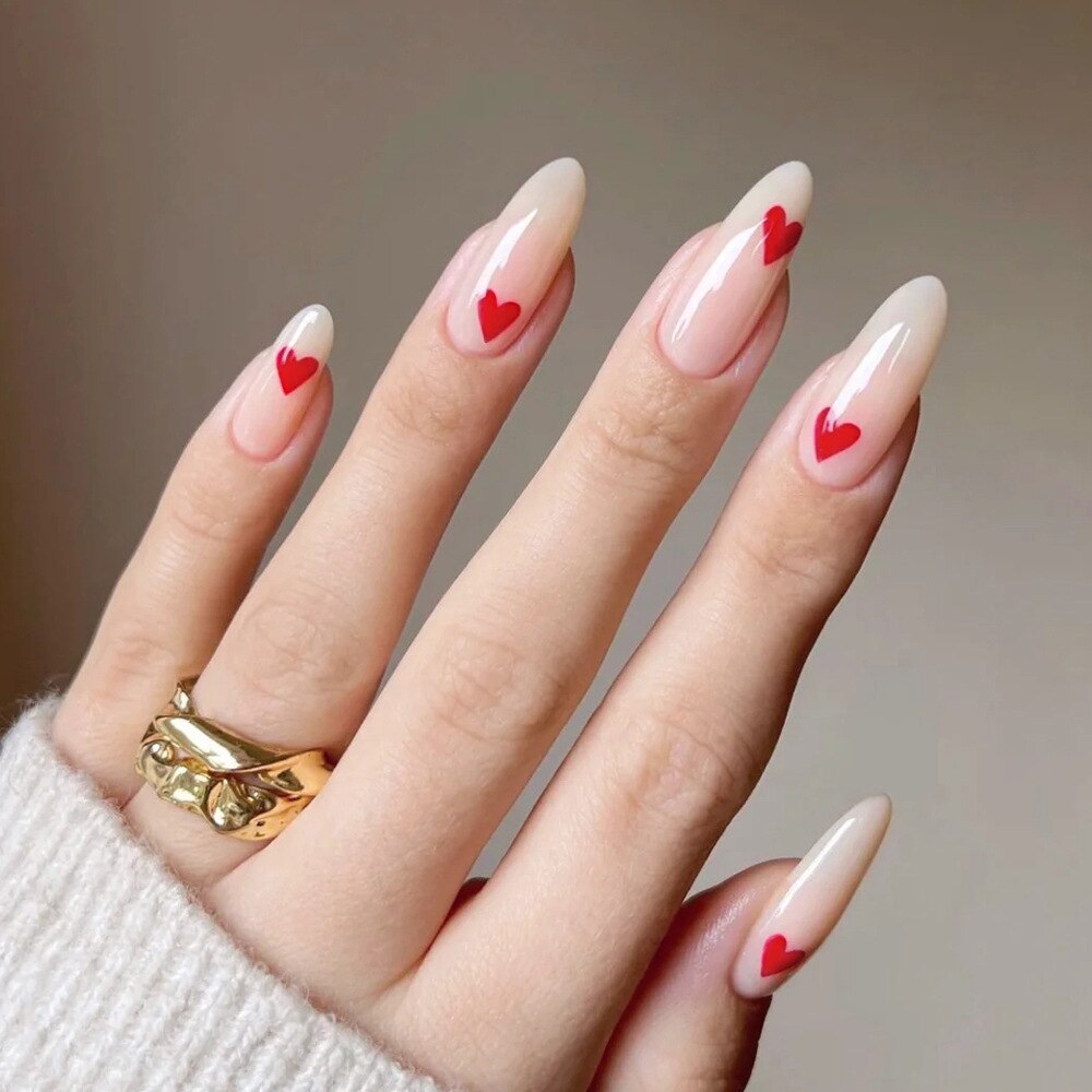 Faux ongles français détachables en forme de cœur, 24 pièces, pointes en acrylique, pour Nail Art: 3068X