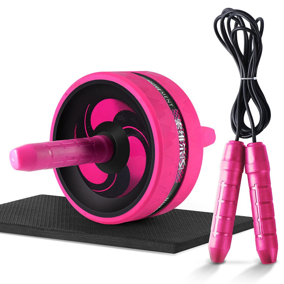 rouleau Ab et corde à sauter pas de bruit roue abdominale Ab rouleau avec tapis pour l'exercice Fitness: Ivoire