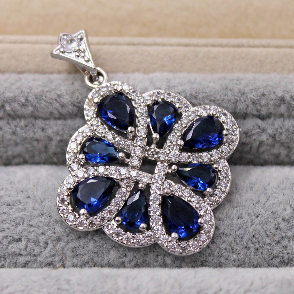 Bohemian Pendant for Women White Gold Filled Waterdrop Blue Zirconia Necklace Pendant Wedding Jewelry accessories: OBS5491-WGD-NB