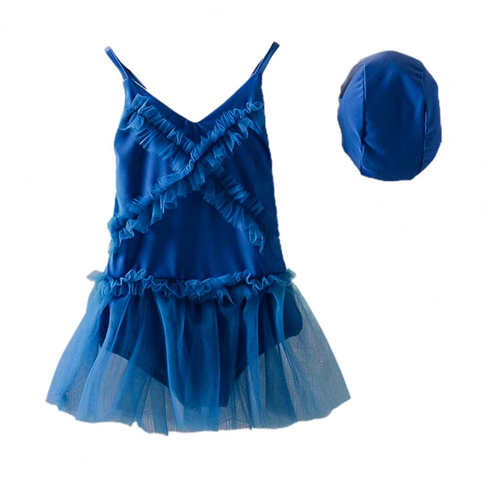  One Piece Swimsuit  Nice-looking Polypropylene Sweat Absorbing Girl Swimwear with Hat for Beach   : Blue / XL