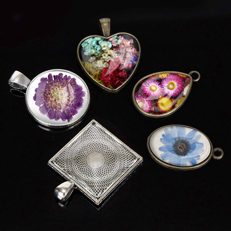 Plateaux à pendentif ronds, carrés, en forme de cœur, de goutte d'eau et ovales, 5 Styles, et 1 pièce de moules de moulage de bijoux bricolage l'artisanat Diy, 30 pièces