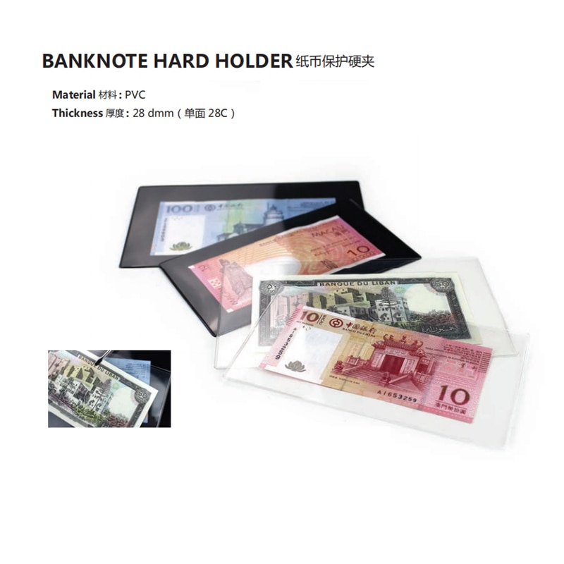 Bankbiljet Hard Houder Pvc Materiaal 3 Verschillende Grootte En Twee Kleur Transparant En Zwart